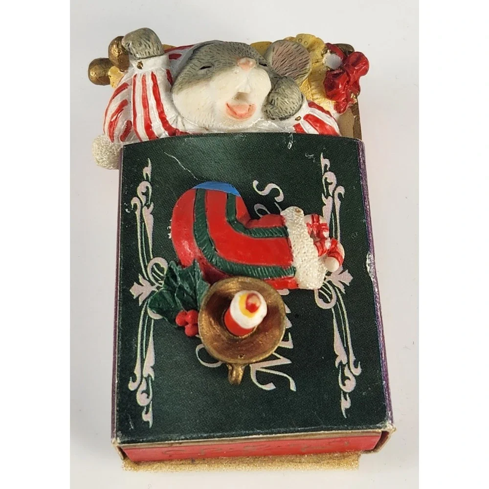 Christmas Merry Miniature Old World Matches Box 1980s Mouse Sleep